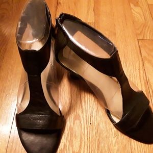 NineWest Blk Leather Women's Open Toe HighHeels 9M